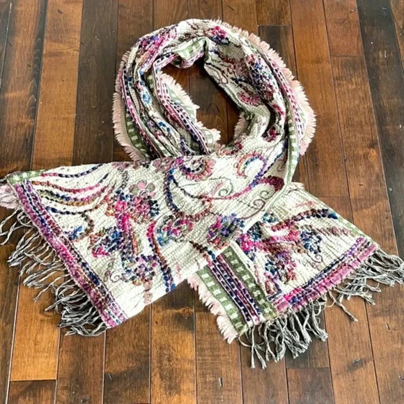 Coldwater Creek cotton blend scarf Multicolored Fringe 20” X 70” - Picture 7 of 8